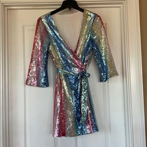 NEW wrap rainbow sequin dress!